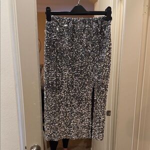 Vici Silver Sequin Pencil Skirt